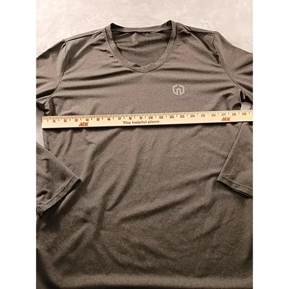 Shirt Mens Large Gray Long Sleeve V-Neck Performance Athletic Quick Dry - Picture 4 of 6